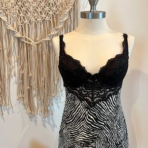 Vintage 80's Sexy Zebra Lingerie 36B Honeymoon Chemise Slip Camisole Bra Lace